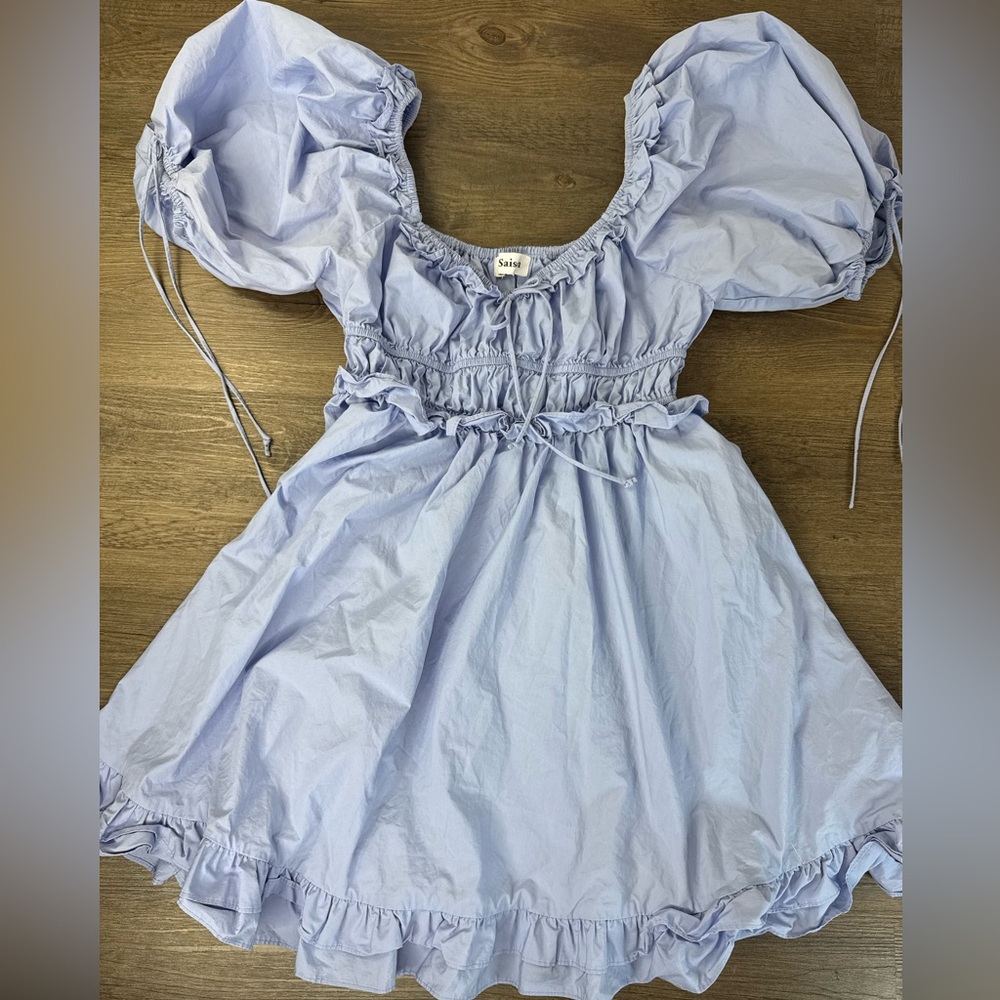 En Saison Women’s Danielle Light Blue Smocked Puff Sleeve Mini Dress, size small